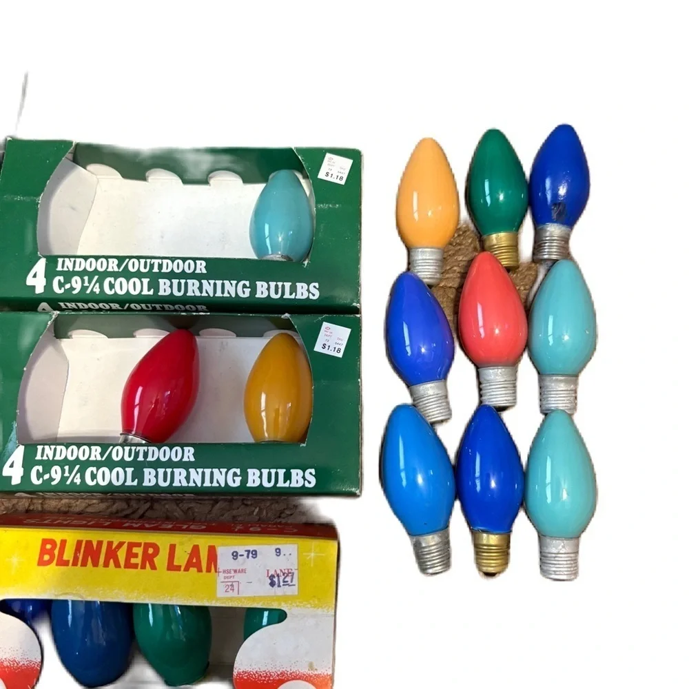 Vintage Multicolor Holiday String Light Bulbs Flame C 9 1/4 Blinker C7 C 7 1/2